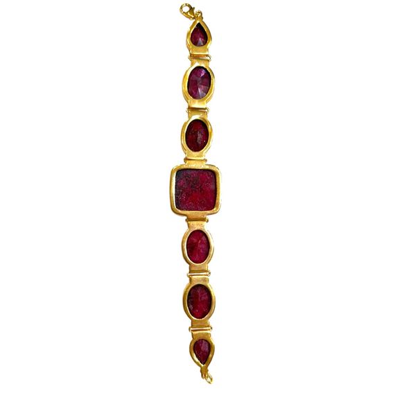 Ruby (Corundum) Multifaceted Bezel Set 7 Stone Bracelet ~ 7.75" - Picture 5 of 8